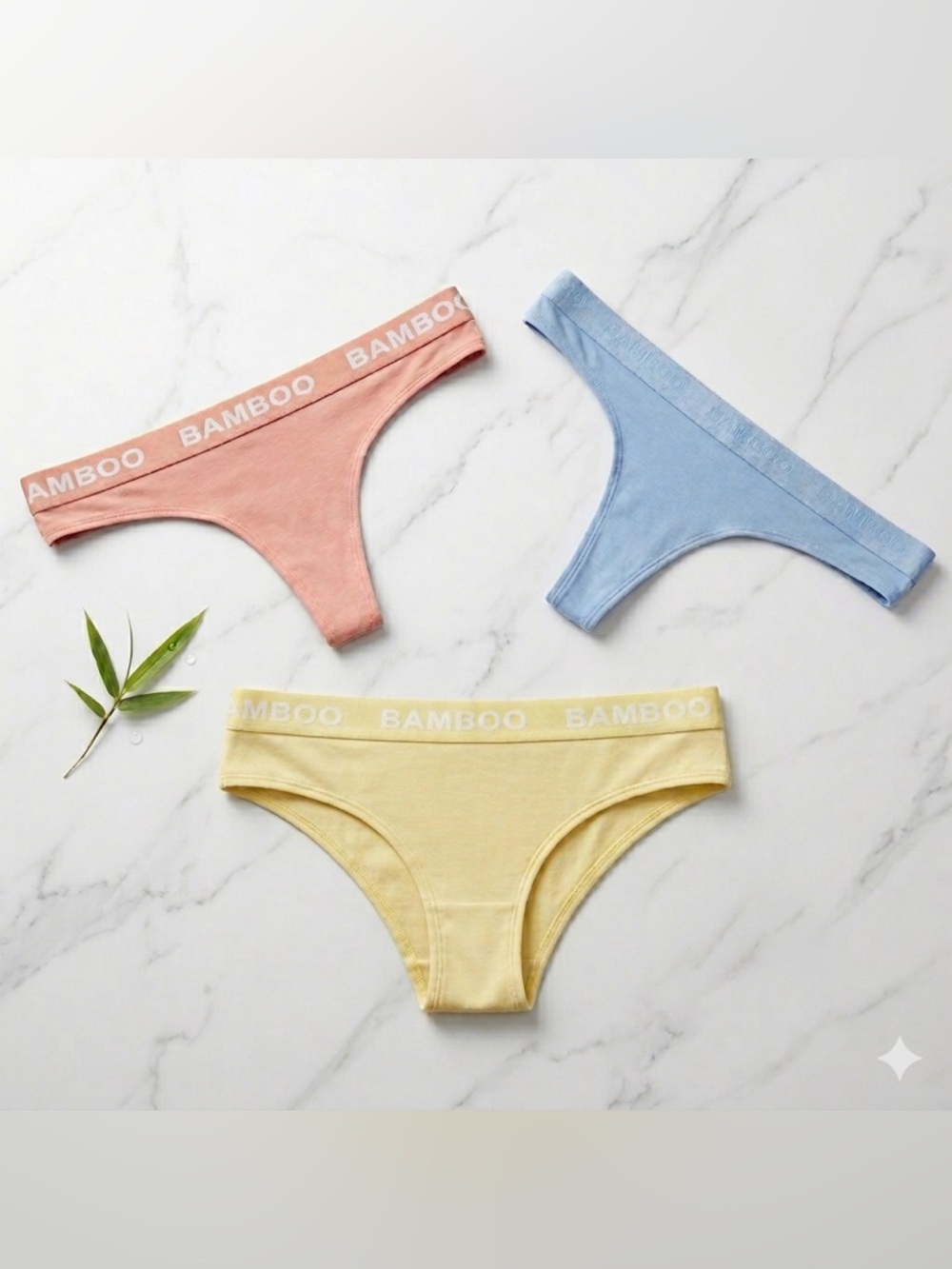 Bamboo Underwear Set of 3 Thong Cheeky Size M Women 3 Pack Blue Pink Yellow